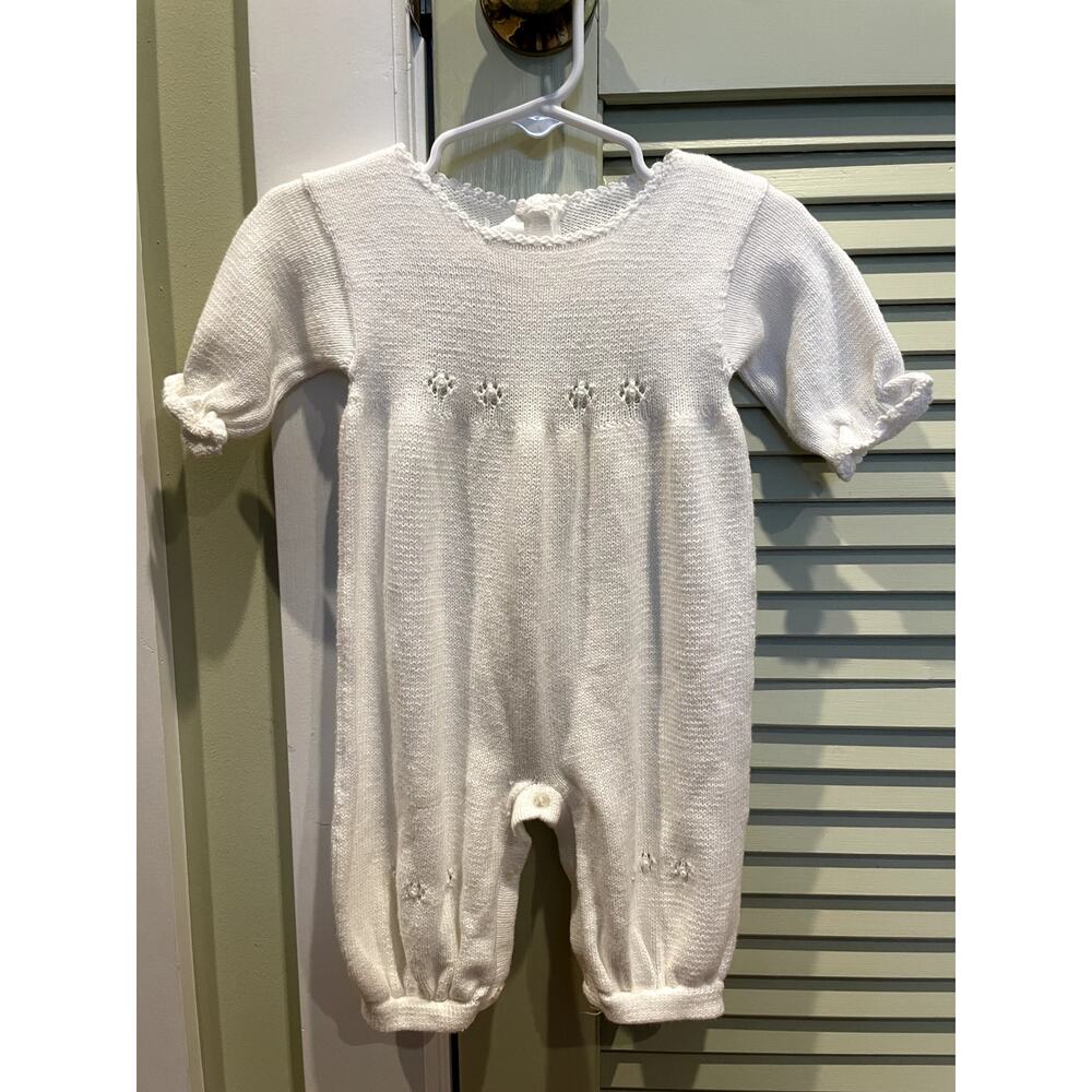 Vintage Baby's Trousseau Boutique Sweater Romper 9MO White Christening Photo